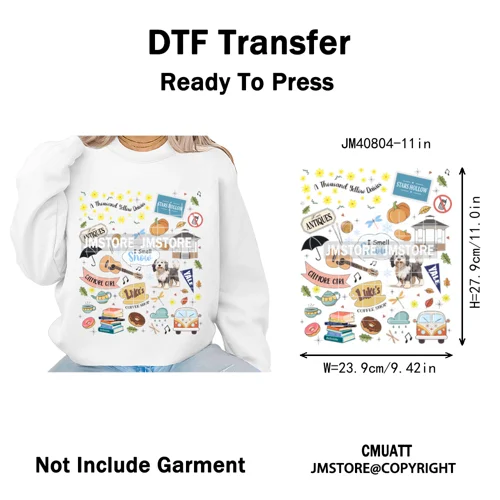 Autumn Festival Fall Season Stars Movie Girls Town Book Lover Iron on Washable DTF Transfers Stickers Ready to Press for Hoodies