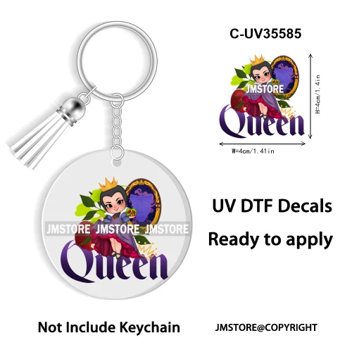 Cartoon Princess In My Villains Era UV DTF Decal Round Keychain Ready To Apply WaterProof Transfer Stickers For Circle Keychain