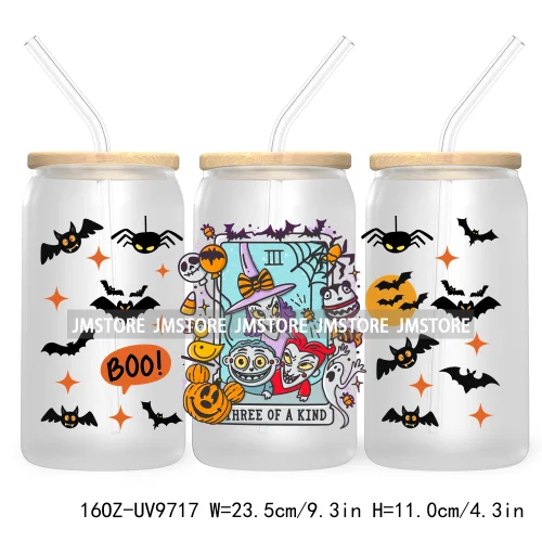 Halloween Double Trouble UV DTF Sticker For 16OZ Libbey Glass Cup Can Wrap Horror Princess Transfer Printing Custom Labels Logo