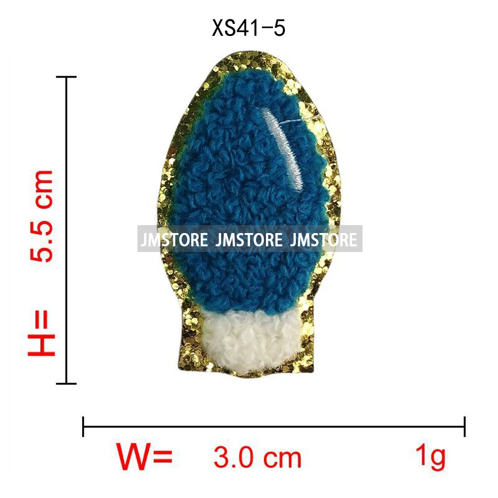 Sequin Christmas Light Bulbs Beads Decorate Holiday Vibes Chenille Applique Iron on Heat Press Patches for Sweatshirt Bags