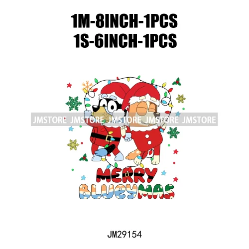 Cute Cartoon Blue Dog Family Character Merry Christmas Vibes Decals Iron On DTF Transfers Stickers Ready To Press For Sweatshirt