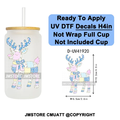 Christmas Santa Claus Patchwork UV DTF Decals Ready To Apply Waterproof Transfer Stickers DIY Crafts For 16OZ Libbey Glass Can