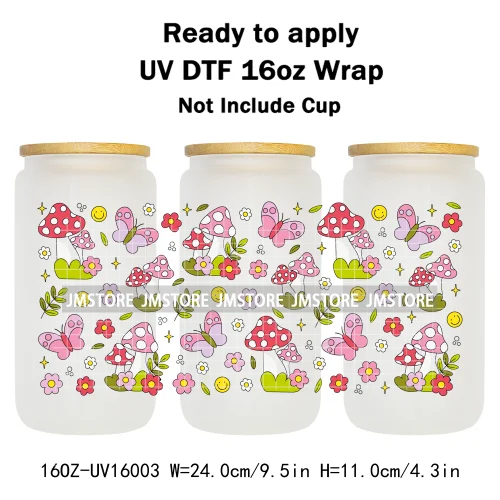 Floral Coquette Bow Strawberry Lemon Bookish UV DTF Wraps Transfer Sticker Waterproof Logo For 16OZ Libbey Glass Can Tumbler