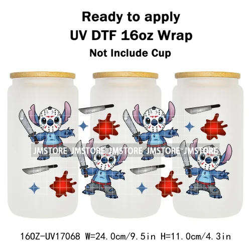 Happy Halloween Cartoon Killers Spooky Season UV DTF Wraps Transfer Sticker Selfadhesive Waterproof For 16OZ Libbey Glass Can