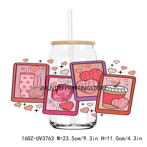 Valentine's Day Love 16OZ UV DTF Cup Wrap Transfer Stickers XOXO Hearts Custom Labels DIY Waterproof Logo For Libbey Glass Can