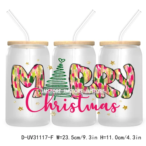 Merry Christmas Howdy Gingerbread 16OZ UV Cup Wrap DTF Transfer Stickers For Libbey Glass Can Cups Tumbler God Jesus Chris Xmas