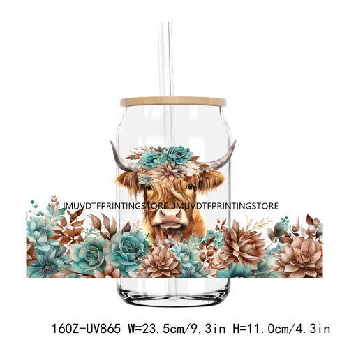 Cute Highland Cow With Pumpkins UV DTF Sticker For 16OZ Libbey Glass Cup Can Wrap Transfer Sticker Custom Labels DIY Logo