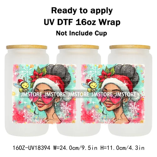 Brushstroke Christmas Glitter Princess UV DTF Cup Wrap Ready To Apply Transfer Stickers 16OZ Tumbler Wraps For Libbey Glass Can