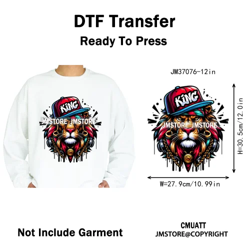 12in Urban Gangster Rich Money Lion Beats Shark Vibes Iron on DTF Thermal Transfers Stickers Ready to Press for T-shirts Bags