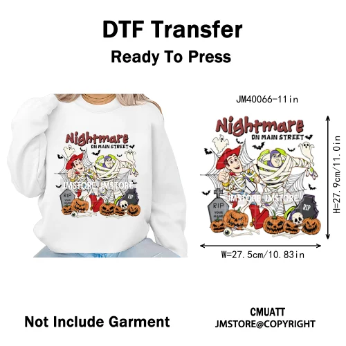 Nightmare on Main Street Pumpkin Spooky Halloween Cartoon Season Iron on DTF Heat Transfers Stickers Ready to Press for Hoodies