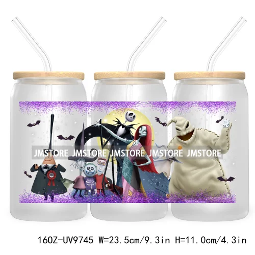 Spooky Cartoon Halloween 16OZ UV Cup Wrap DTF Transfer Stickers For Libbey Glass Can Cups Tumbler Waterproof Labels Scare Crew