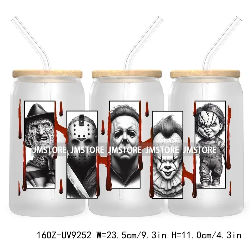 Halloween Gift UV DTF Sticker For 16OZ Libbey Glass Cup Can Wrap Transfer Stickers Custom Labels DIY Logo Horror Movie Killers