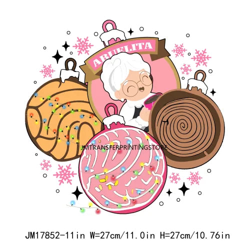 Latin Mexican Culture Cold Peel Patches Iron On Tis The Season Abuelita Conchita Pan Dulce DTF Transfer Sticker For Clothing Bag