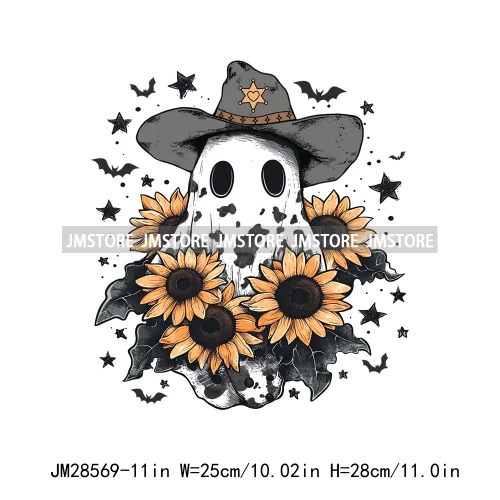 Howdy Pumpkin Ghost Western Fall Vibes Turquoise Coquette Bow Autumn Iron On DTF Transfer Sticker Ready To Press For T-shirts