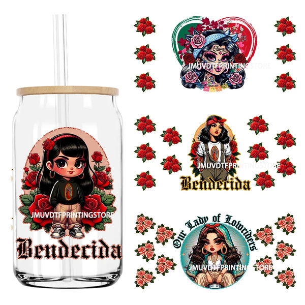 Proud Latina Chicano Girl With Rose UV DTF Transfer Stickers Decal For Libbey Cold Cups Mugs Tumbler Waterproof DIY Logo Mexican