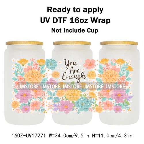 Coquette Floral Self Love Affirmations UV DTF Stickers Ready To Transfer Cup Wrap Custom Labels DIY Craft For Libbey Can Glass