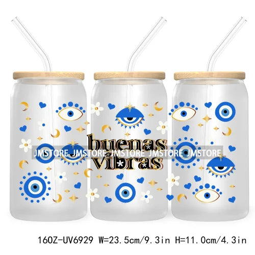 Blue Evil Eye 16OZ UV DTF Cup Wrap Transfers Stickers For Libbey Glass Can Cups Tumbler Waterproof Craft Mexican Culture Wraps