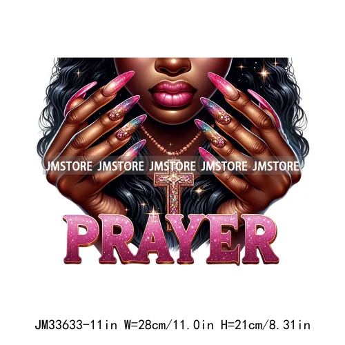 Christian Bible Urban Praying Afro Girls Jesus Faith God Love Cross Iron On DTF Transfer Stickers Ready To Press For Hoodies Bag