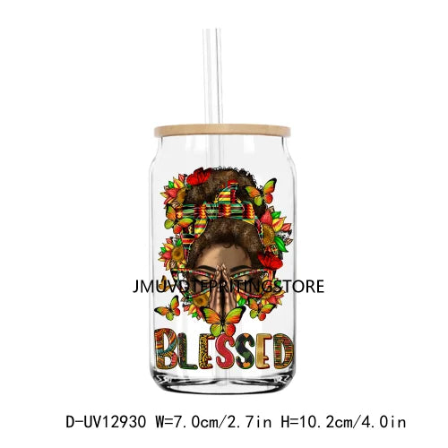 Dope Black Girl Blessed Mom Religious UV DTF Transfers Stickers Decals For Libbey Cold Cups Mugs Tumbler Waterproof DIY Craft