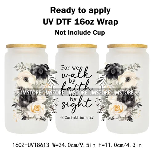 Floral Christian Jesus Bible Verse UV DTF Cup Wrap Ready To Apply Transfer Stickers Waterproof Wraps For 16OZ  Libbey Glass Can
