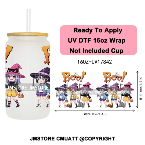 Kpop Movie Demon Hunters Boo Halloween Pumpkin Party 16OZ UV DTF Cup Wraps Ready To Apply Transfer Stickers For Libbey Glass Can