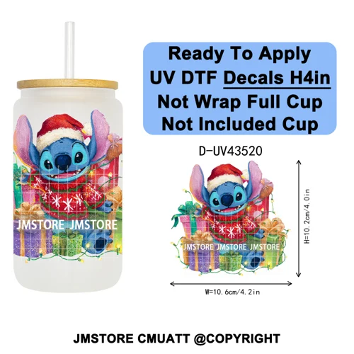 Winter Cartoon Christmas Holiday UV DTF Transfer Stickers Decals Ready To Apply Good Quality Logo For Libbey Cold Cup Mug Bottle