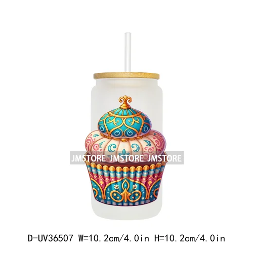 Cartoon Cupcake Sweet Treats UV DTF Transfer Stickers Decals Ready To Apply Waterproof For 16OZ Libbey Glass Can Cups Tumbler