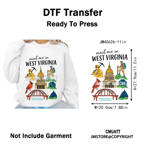 Retro American Citycape Scenery Badge States Lover Designs Iron on DTF Washable Transfers Stickers Ready to Press for Clothing