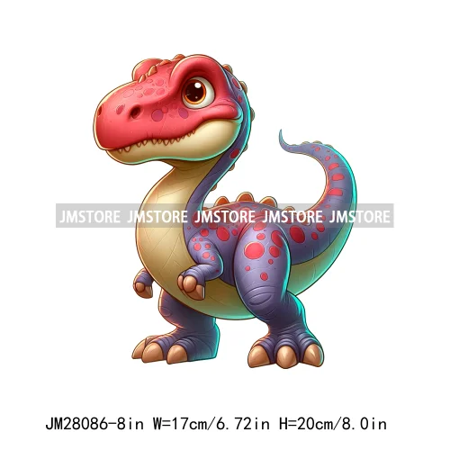 Colorful Dinosaur Baby Animal Thermal Printing Iron On DTF Transfer Stickers Ready To Press For Clothes