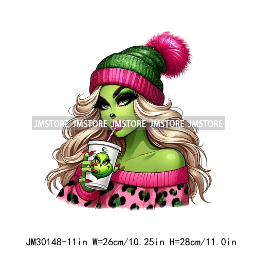 Colorful Retro Green Bougie Mama Coffee Lover Leopard Christmas Girls Iron On DTF Transfers Stickers Ready To Press For Clothes