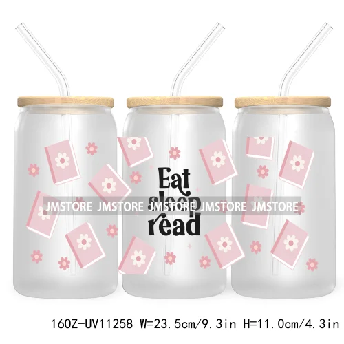 Trendy Coffee And Books Reading Floral Flowers 16OZ UV Cup Wrap DTF Transfer Stickers For Libbey Glass Can Cups Tumbler Labels