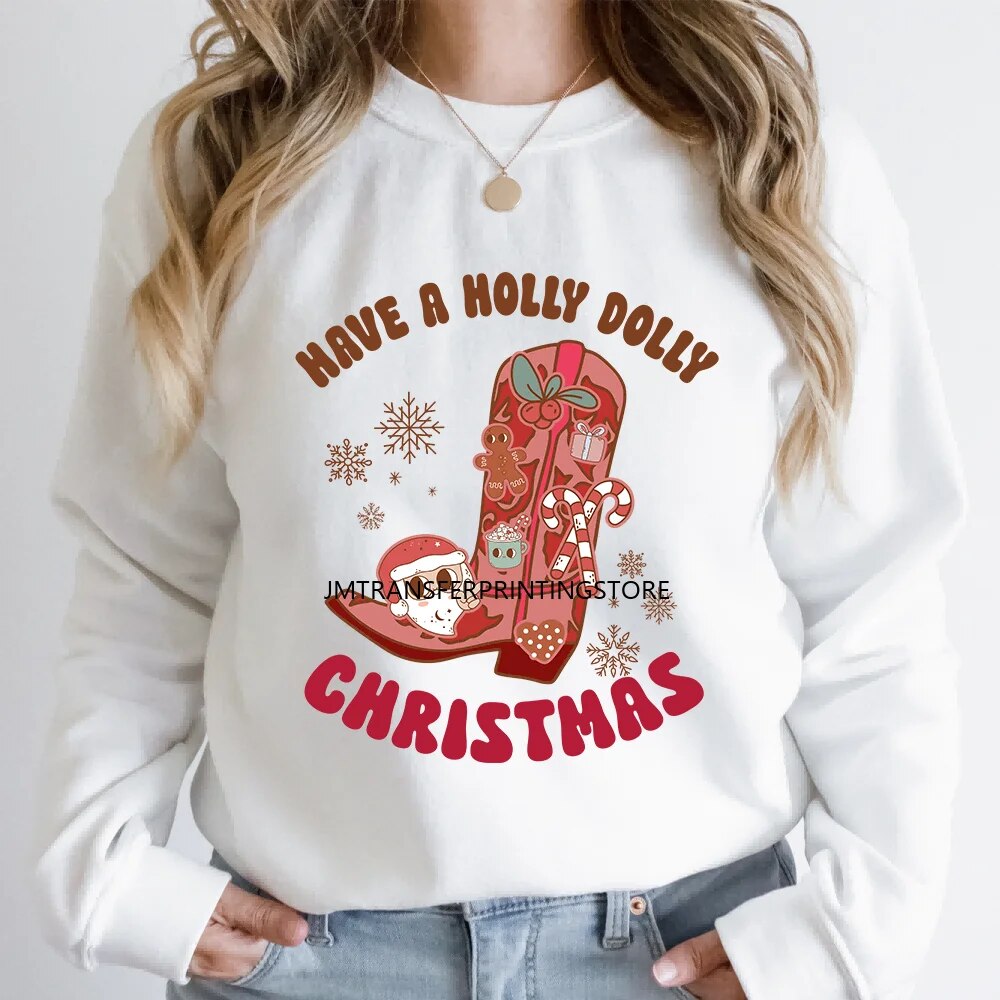 Santa Claus Love Howdy Christmas Snowman Deer Sleigh All Day Holiday Spirit DTF Heat Transfer Sticker Ready To Press For Clothes