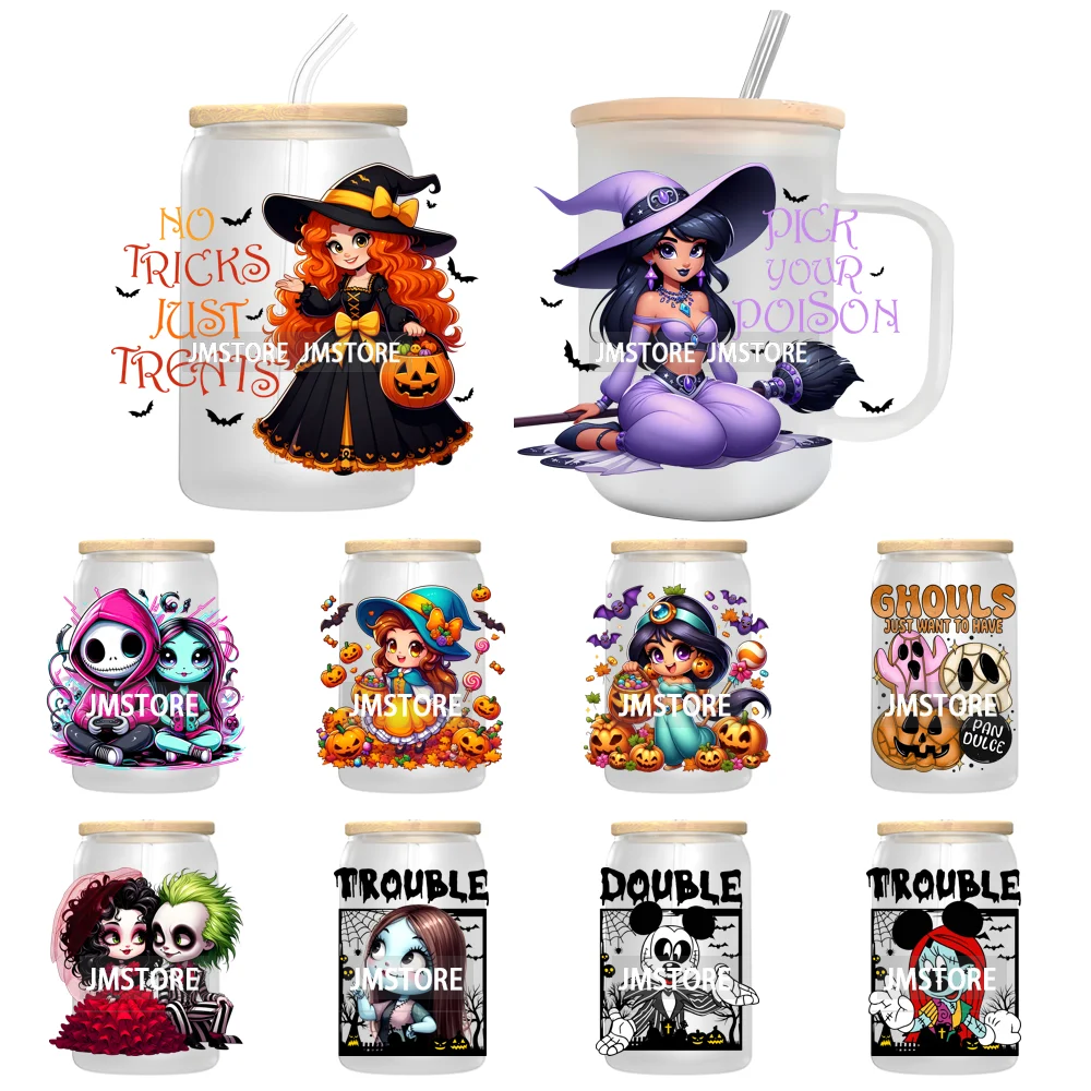 Cartoon Princess Couple Halloween Double Trouble UV DTF Transfer Stickers Decals For Libbey Cold Cup Mug Tumbler Waterproof Logo