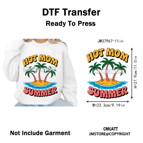 Hello Summer Beach Vibes Stay Cool Live In Sunshine Hot Mom Cowgirl Iron on DTF Transfers Stickers Ready to Press for T-shirts