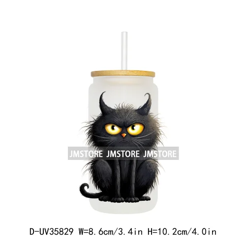 Cute Black Cats Halloween UV Sticker Decals For Libbey Cold Cups Mugs Tumbler Transfer Stickers Waterproof High Quality Prints