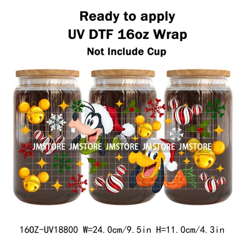 Cartoon Christmas Gingerbread Cookie 16OZ UV DTF Cup Wraps Ready To Apply Waterproof Transfer Stickers For Libbey Glass Can Mugs