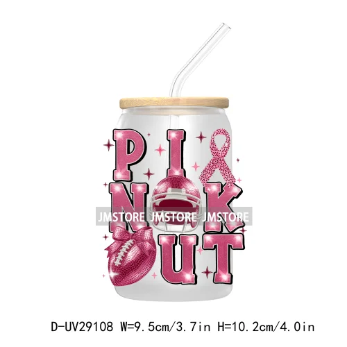 Football Pink Out Breast Cancer Awareness UV DTF Transfer Stickers Decals For Libbey Cold Cups Mugs Tumbler Coquette Bow Ribbon