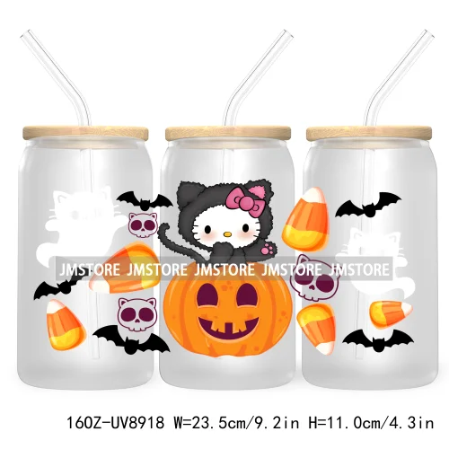 Fall Halloween Cartoon Friends 16OZ UV DTF Cup Wrap Transfer Stickers Custom Labels Durable Waterproof Logo For Libbey Glass Can