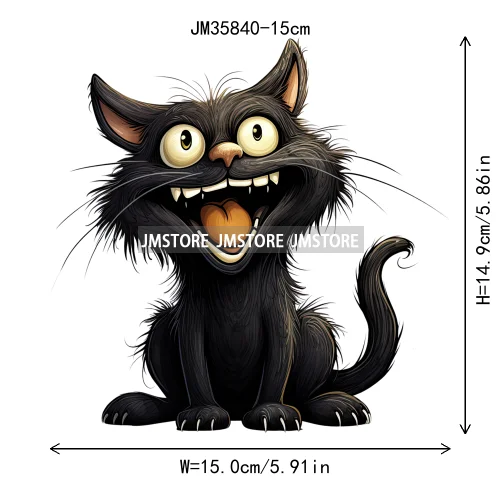 15cm 5.9in Kid Halloween Black Cat Iron On Heat Transfer Sticker For Clothes DTF Printed Vinyl Thermal Appliques Washable Decal