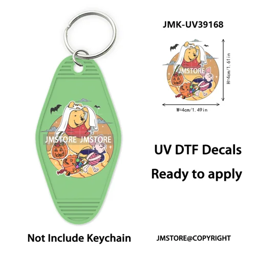 Spooky Halloween Cartoon Character Couple UV DTF Motel Keychain Wrap Ready To Apply Waterproof High Quality Hotel Keychain Decal
