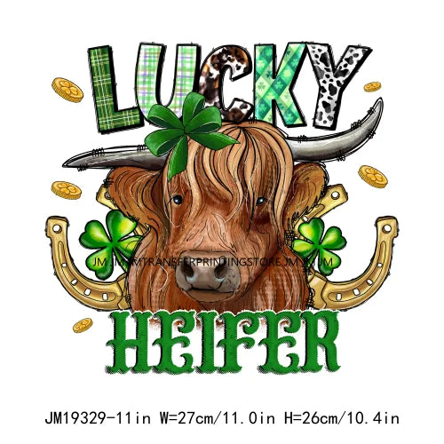 Let's Get Lucked Up Load On Luck Decals Lucky Baby Cowboy Heifer Animal Blessed St Patrick's Day DTF Transfer Stickers For Shirt