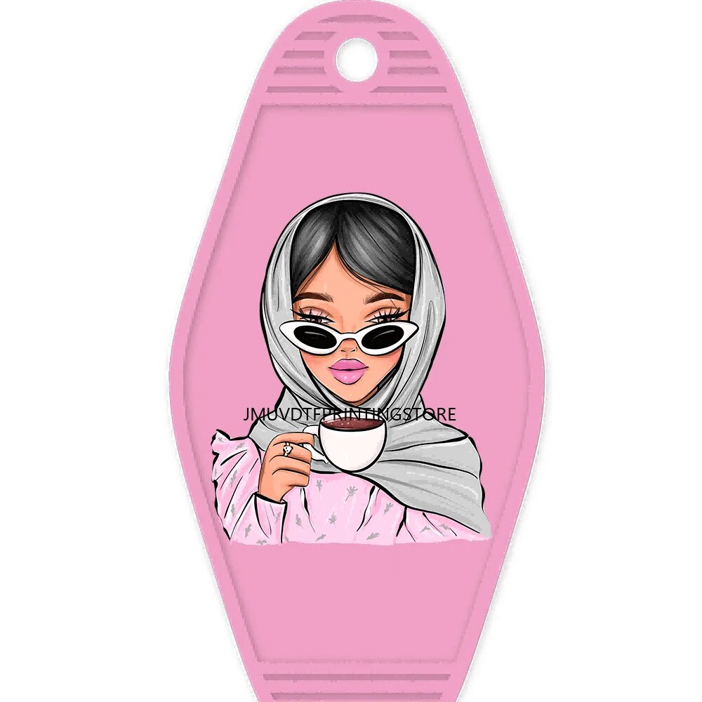 Happy Birthday Pink Girls With Coffee High Quality WaterProof UV DTF Sticker For Motel Hotel Keychian Cute Girl Kids