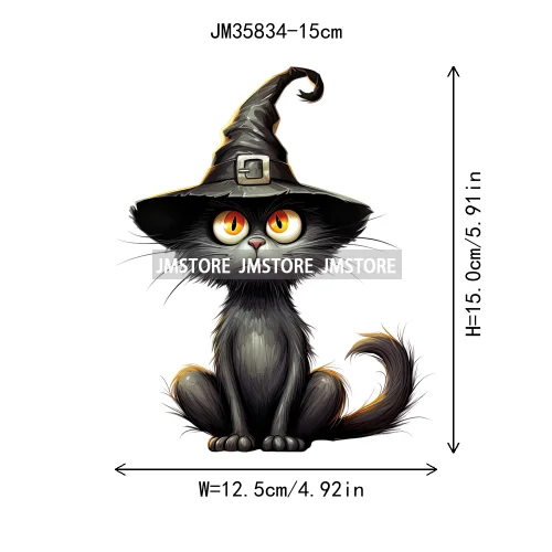 15cm 5.9in Kid Halloween Black Cat Iron On Heat Transfer Sticker For Clothes DTF Printed Vinyl Thermal Appliques Washable Decal