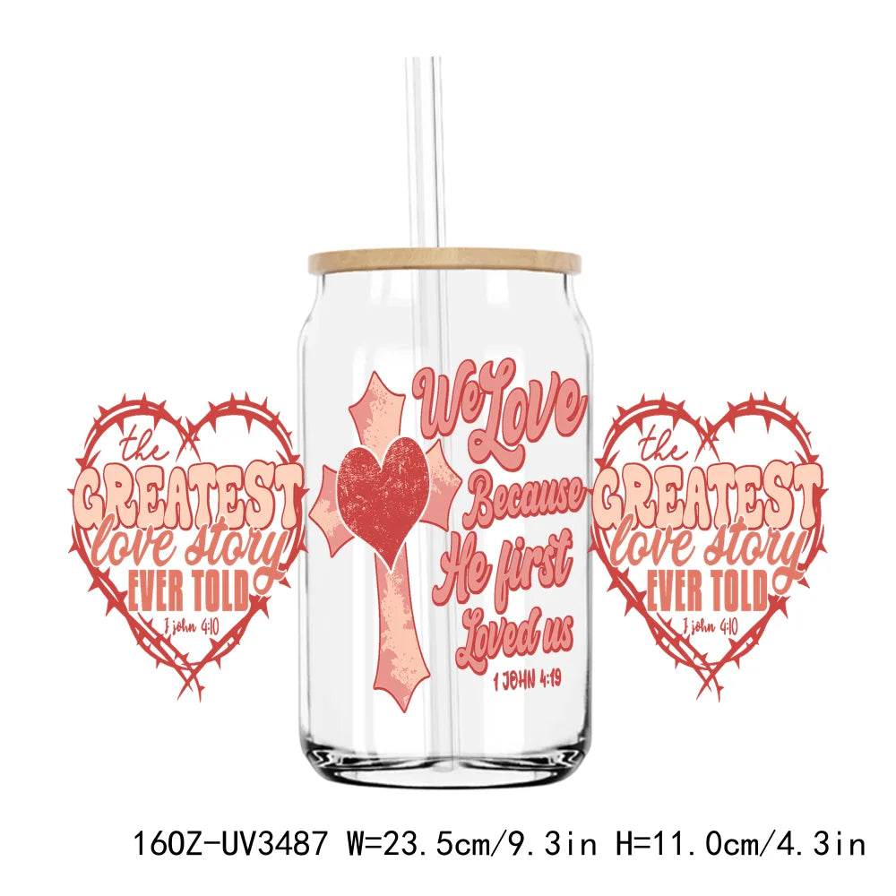 Love Jesus Valentine's Day 16OZ UV DTF Cup Wrap Transfers Stickers Mama Custom Label DIY Waterproof Logo For Libbey Glass Can