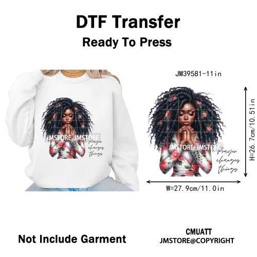 Fashion Afro Girls Pray Christian Black Boss Lady Printing Iron on DTF Washable Transfers Stickers Ready to Press for Clothes