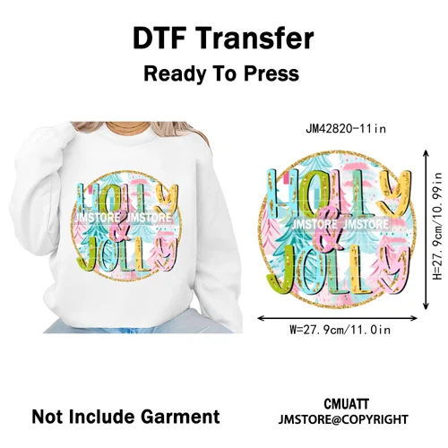 Funny Christmas Tree Coquette Holly Jolly Merry and Bright Festive Lover Iron on DTF Transfer Sticker Ready to Press for Hoodies