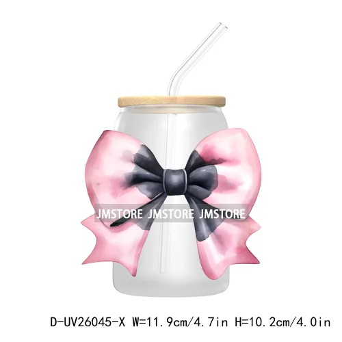 Black Pink Coquette Bow UV DTF Transfer Stickers Decals For Libbey Cold Cups Mugs Tumbler DIY Custom Logo Labels Soft Girl Era