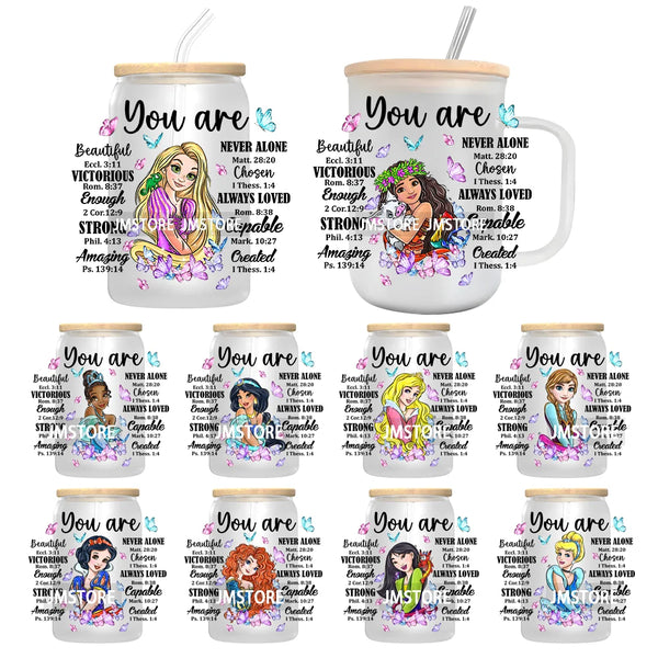 Princess Characters God Says You Are UV DTF Transfer Stickers Decals For Libbey Cold Cups Mugs Tumbler Waterproof Cartoon Faith