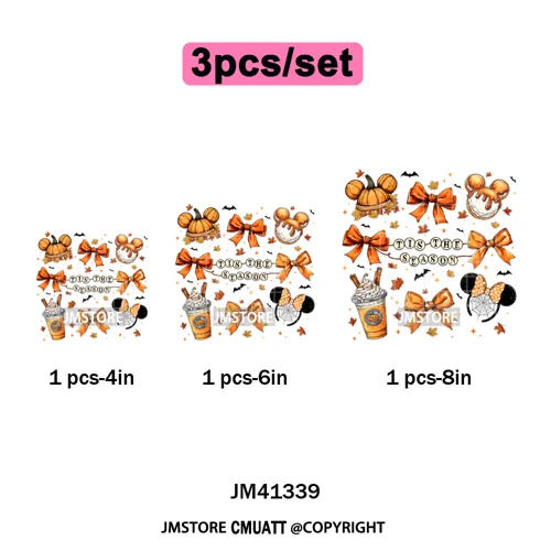 Trick or Treat Down Main Stree Cartoon Coquette Ghost Boo Halloween Iron on DTF Transfers Stickers Ready to Press for T-shirts