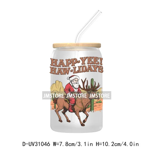 Retro Western Christmas Cowgirl Howdy Santa UV Sticker Decals For Libbey Cold Cups Mugs Tumbler Transfer Stickers Xmas Season